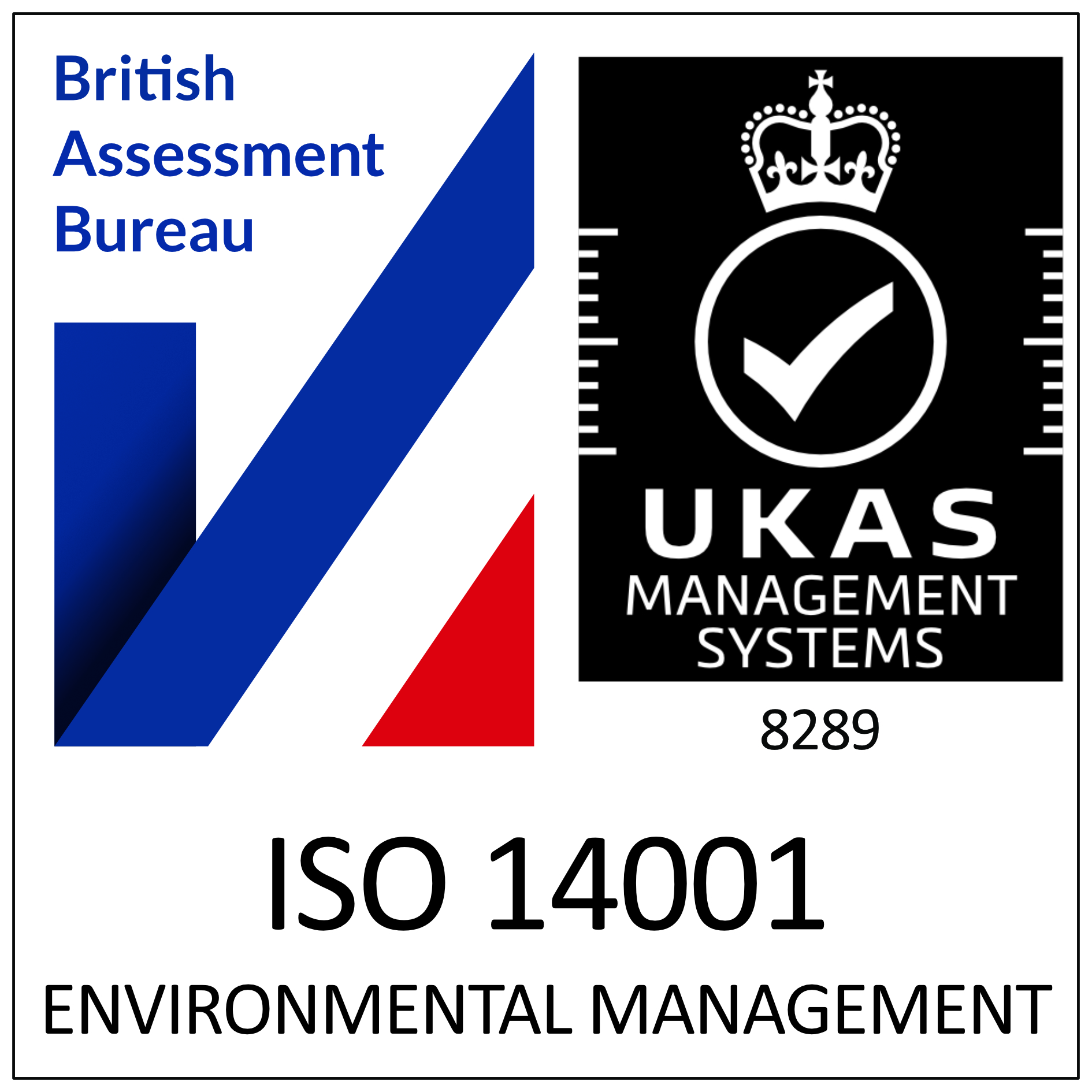 ISO 14001 Environmental Management certified by British Assessment Bureau