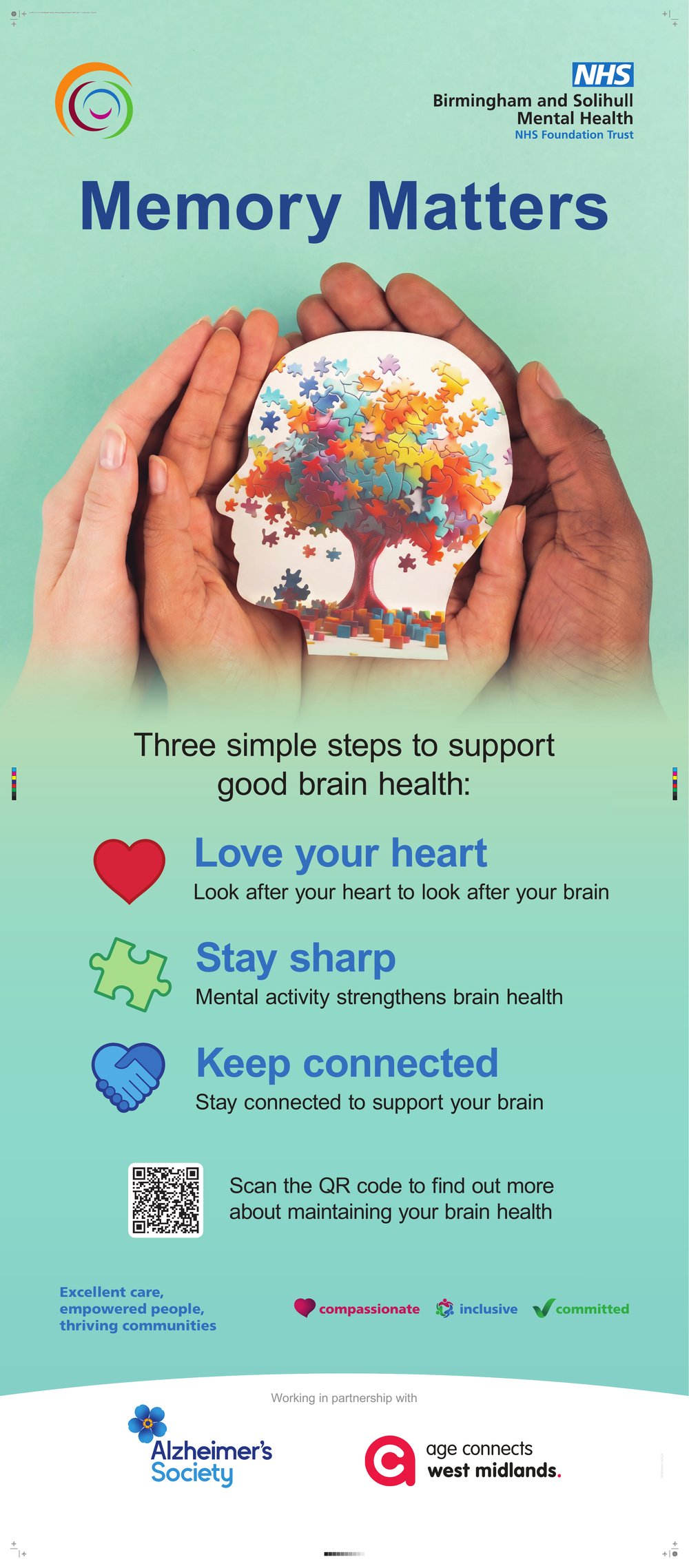 Memory Matters poster showing the three simple steps to support good brain health